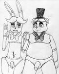  2015 after_sex animatronic anthro balls bear black_and_white blush bonnie_(fnaf) bow_tie cum cum_on_stomach duo five_nights_at_freddy&#039;s flaccid freddy_(fnaf) hand_holding hat inkyfrog lagomorph machine male male/male mammal monochrome penis rabbit robot simple_background smile top_hat traditional_media_(artwork) video_games white_background 