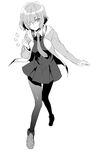  bangs dress fate/grand_order fate_(series) full_body fuugetsu_makoto glasses greyscale hair_over_one_eye highres hood hoodie mash_kyrielight monochrome necktie pantyhose short_hair smile solo 