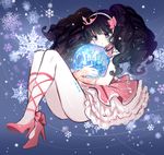  :o bad_id bad_pixiv_id black_hair blue_eyes blush boo_1 bow castle dress drill_hair frilled_dress frills full_body garuru_(pripara) hair_bow headphones high_heels holding long_hair open_mouth pantyhose pink_bow pink_dress pretty_(series) pripara snow snow_globe solo strappy_heels teardrop tears tiara twintails 