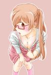  blush breasts brown_eyes brown_hair cleavage commentary_request glasses long_hair marutaya medium_breasts shiraishi_(tanakeda) solo tanaka-kun_wa_itsumo_kedaruge twintails 