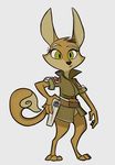  :/ anthro barefoot belt big_ears bottomless breasts canine clothed clothing digitigrade female fox fur gun handgun lenyavok looking_at_viewer mammal military pistol ranged_weapon solo tan_fur uniform weapon yellow_eyes 