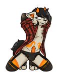  arm_warmers canine clothing demon digital_media_(artwork) fan_character girly horn legwear lingerie mammal orange_penis penis plaid_shirt presenting presenting_penis shy socks spread_legs spreading tattoo tentacles thigh_socks wolf xenny 