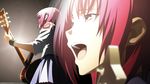  angel_beats! guitar holding holding_instrument instrument iwasawa open_mouth pink_eyes pink_hair school_uniform shinda_sekai_sensen_uniform short_hair skirt solo zoom_layer 