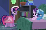  2017 bed blue_fur book bookcase cutie_mark equine eye_contact feathered_wings feathers female feral friendship_is_magic fur group hair hat hi_res horn inside magic maid_costume mammal multicolored_hair my_little_pony plant purple_eyes purple_feathers purple_fur shutterflyeqd starlight_glimmer_(mlp) trixie_(mlp) twilight_sparkle_(mlp) two_tone_hair unicorn winged_unicorn wings 
