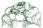  abs anthro belt biceps clothing dragon horn hyper hyper_muscles kuroma male mask monochrome muscular pecs reptile scalie simple_background sketch triceps vest 