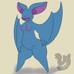 2_fingers anthro anthrofied areola bat belly blue_fur blush breasts cheek_tuft chest_tuft claws cute_fangs erect_nipples female front_view fur head_tuft mammal membranous_wings navel nintendo nipples nude open_mouth pok&eacute;mon posexe pussy simple_background slightly_chubby smile solo spread_legs spreading standing teeth thick_thighs tongue tuft video_games watermark white_background wide_hips wings zubat 