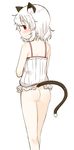  animal_ears ass bare_shoulders blush bottomless camisole cat_ears cat_tail from_behind highres looking_at_viewer looking_back muku_(muku-coffee) original red_eyes shiro_(muku) short_hair solo standing tail wavy_mouth white_hair 