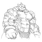 abs biceps black_and_white clothed clothing fist hyper hyper_muscles kuroma lizard looking_at_viewer male monochrome muscular pecs quads reptile scalie sharp_teeth sketch solo spikes teeth thong topless triceps 