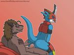  anal armor butt cowgirl_(disambiguation) digimon dorrex duo flamedramon hair male male/male penis raygon relaxing reptile scalie sex simple_background 