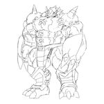  abs armor biceps black_and_white claws clothed clothing digimon helmet horn hyper hyper_muscles kuroma looking_at_viewer male monochrome muscular pecs quads reptile scalie sketch solo spikes triceps wargreymon 