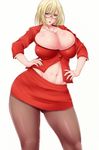 1girl animated blonde_hair breasts bursting curvy glasses huge_breasts saogokushi short_hair skirt solo standing tagme thick_thighs wide_hips 