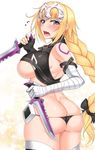  :o armpits ass bandaged_arm bandages bare_shoulders black_bow black_gloves black_legwear black_panties blonde_hair blue_eyes blush bow braid breasts butt_crack commentary_request cosplay cowboy_shot dimples_of_venus dual_wielding embarrassed fate/apocrypha fate_(series) fingerless_gloves from_side gloves hair_bow headpiece holding holding_knife holding_weapon jack_the_ripper_(fate/apocrypha) jack_the_ripper_(fate/apocrypha)_(cosplay) jeanne_d'arc_(fate) jeanne_d'arc_(fate)_(all) knife large_breasts long_hair looking_at_viewer looking_to_the_side lowleg lowleg_panties open_mouth panties shuugetsu_karasu sidelocks single_braid single_glove skindentation solo thighhighs underboob undersized_clothes underwear v-shaped_eyebrows very_long_hair weapon 
