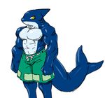  abs biceps blue_skin clothing fin fish invalid_tag kuroma male marine muscular pecs shark solo swimming_trunks swimsuit triceps 