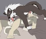 2016 4_toes 5_fingers 69_position anthro anthro_on_anthro balls barefoot bed_sheet bedding biped black_claws black_fur black_nose black_tail canine claws cum cum_in_mouth cum_inside cum_on_face cum_on_penis digital_media_(artwork) dog duo eyebrows fellatio fingerless_(marking) fluffy fluffy_tail fur green_eyes grey_background grey_eyes grey_fur grey_tail hair hand_holding jailbird lying male male/male male_penetrating mammal multicolored_fur multicolored_tail nude on_back oral oral_penetration penetration penis penis_grab pink_penis restricted_palette sex simple_background snout tears tharis toe_claws toes two_tone_tail vein veiny_penis white_balls white_claws white_fur white_hair white_tail wolf yamr 