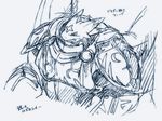  animal_humanoid armor armor_plates cloth dragon dragon_humanoid humanoid hyper hyper_muscles japanese japanese_text kuroma lizard membranous_wings monochrome muscular reptile scalie shoulder_pads sketch text translation_request wings 