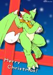  2010 anthro blinking christmas claws dragon green_skin hair holidays horn invalid_tag kuroma light_skin looking_at_viewer male membranous_wings mostly_nude red_hair reptile scalie smile solo wings yellow_eyes 