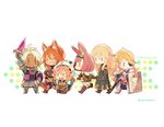  animal_ears blonde_hair blue_eyes calm_mashiro chibi dragoon_(sekaiju) eyepatch fencer_(sekaiju) gloves green_eyes grin hat herbalist_(sekaiju) hound_(sekaiju) long_hair masurao_(sekaiju) multiple_girls open_mouth pink_hair pointy_ears sekaiju_no_meikyuu sekaiju_no_meikyuu_5 short_hair smile warlock_(sekaiju) 