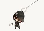  baseball_cap black_hair chibi danganronpa fishing_hook full_body gakuran grey_background hat male_focus new_danganronpa_v3 ponkotsu_(inumoyo) saihara_shuuichi school_uniform simple_background solo sweat trembling yellow_eyes 