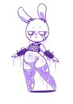  2017 anthro armband band-aid bandage bottomless clothed clothing crotch digital_media_(artwork) disfigure ear_bands fan_character female flat_chested frown half-closed_eyes lagomorph legwear makeup mammal navel pose rabbit shirt simple_background slightly_chubby solo spikes standing t-shirt thigh_highs torn_clothing wet 