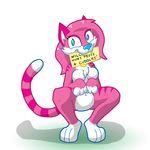  2017 anthro breasts cat english_text featureless_breasts featureless_crotch feline female fur hair mammal navel nude pink_fur pink_hair solo tempestryder text 