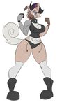  2017 anthro black_hair boots breasts canine clothed clothing collar female footwear full-length_portrait hair jrvanesbroek mammal metal_arm nintendo pok&eacute;mon portrait rockruff simple_background smile solo standing tattoo video_games white_background 