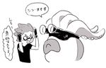  commentary_request domino_mask fingerless_gloves gloves inkling katou_(osoraku) mask octarian octohurler open_mouth pointy_ears shirt short_hair simple_background sketch splatoon_(series) splatoon_2 t-shirt tentacle_hair translation_request vr_visor white_background 