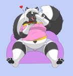  &lt;3 anthro barefoot bean_bag belly big_belly big_breasts black_fur breasts coaster14 digital_media_(artwork) eating eyes_closed female fur grin hair happy huge_breasts hyper hyper_belly jessica_(coaster14) mammal midriff navel obese open_mouth overweight plantigrade simple_background sitting skunk stuffing tongue tongue_out white_belly white_fur white_hair 