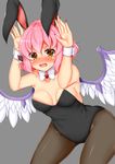  animal_ears bare_shoulders bird_wings blush bow bowtie breasts brown_eyes bunny_ears bunny_pose bunnysuit cleavage d: detached_collar extra_ears fingernails highres leotard lipstick long_fingernails looking_at_viewer makeup mystia_lorelei open_mouth pantyhose pink_hair sharp_fingernails short_hair small_breasts solo sweat tokoya_(ex-hetare) touhou v-shaped_eyebrows wings wrist_cuffs 