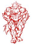  abs anthro biceps black_nose canine clothing fur furry_tail huge_muscles kuroma looking_at_viewer male mammal monochrome muscular pecs quads sketch smile snout solo thong triceps wide_hips wolf 