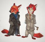  2017 anthro barefoot canine clothed clothing crossover disney fox hands_behind_back hands_in_pockets male mammal monoflax necktie nick_wilde scarf sherlock_(series) simple_background solo suit trenchcoat walking_stick white_background zootopia 