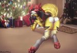  alenkavoxis all_fours anthro breasts butt canine christmas christmas_tree clothing female holidays legwear looking_at_viewer mammal pussy smile solo stockings tree 