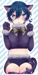  alternate_costume animal_costume animal_ears boots bow breasts cat_costume cat_ears cat_tail elbow_gloves fangs gloves heart large_breasts midriff navel open_mouth paw_print persona persona_4 ribbon shinocco shirogane_naoto short_hair shorts sitting solo tail thigh_boots thighhighs 