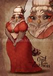  anthro avian beak bird clothed clothing female looking_at_viewer obese overweight owl solo standing thescarletartist watermark 