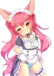  :p animal_ears apron blue_panties dog_ears dress dress_lift elin_(tera) gloves highres kt_cano lifted_by_self long_hair maid naughty_face panties pink_eyes pink_hair smile solo tail tera_online tongue tongue_out twintails underwear 