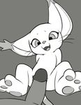  anthro digimon feline gatomon grey_background mammal pawpads penis simple_background solo_focus vulapa worried 