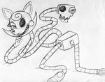 2015 2_heads all_fours animatronic anthro bedroom_eyes black_and_white blush butt canine exposed_endoskeleton female five_nights_at_freddy&#039;s five_nights_at_freddy&#039;s_2 fox half-closed_eyes inkyfrog looking_at_viewer looking_back machine mammal mangle_(fnaf) monochrome multi_head open_mouth open_smile presenting presenting_hindquarters robot seductive simple_background smile solo traditional_media_(artwork) video_games white_background 
