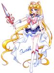  absurdly_long_hair bishoujo_senshi_sailor_moon blonde_hair blue_eyes blue_sailor_collar blue_skirt boots bow brooch choker closed_mouth crown double_bun expressionless frills full_body gloves hair_ornament hairpin holding holding_sword holding_weapon jewelry knee_boots long_hair magical_girl pink_bow princess_sailor_moon princess_sword red_choker sailor_collar sailor_moon sailor_senshi_uniform shirataki_kaiseki skirt solo standing sword tsukino_usagi twintails very_long_hair weapon white_background white_bow white_footwear white_gloves 