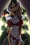  2017 anthro bikini blonde_hair blush breasts brown_eyes brown_fur christmas clothed clothing colored cute decorations detailed_background digital_drawing_(artwork) digital_media_(artwork) drawing eyewear female fur glasses hair holidays horny_(disambiguation) lights looking_at_viewer mammal mouse multicolored_fur new_year open_mouth ponni rodent shaded smile solo standing swimsuit teasing tree two_tone_fur underwear white_fur wunderknodel 