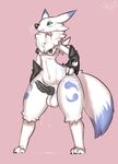  alternate_color animal_genitalia armwear balls breasts canine dickgirl digimon digitigrade dripping erection fox front_view hand_on_hip herm intersex kingofacesx knot male mammal mostly_nude navel nipples panting penis precum renamon sheath solo sweat thick_thighs 