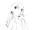  2017 anthro black_and_white bodily_fluids cigarette clothed clothing disney fur jack_savage lagomorph leporid long_ears looking_at_viewer male mammal monochrome mouth_hold open_clothing open_shirt open_topwear partially_clothed rabbit raizinndx shirt simple_background sketch smoke smoking solo sweat topwear white_background zootopia 