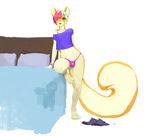  anthro bed bulge clothed clothing crossdressing girly julicat looking_at_viewer male mammal panties pillow rodent smile solo squirrel underwear 