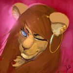 anthro ear_piercing feline female fur hair julicat lion looking_at_viewer mammal one_eye_closed piercing smile solo 