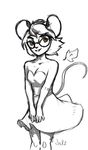  anthro clothed clothing eyewear female glasses julicat looking_at_viewer mammal monochrome mouse rodent smile solo 