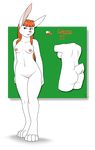  2017 anthro breasts brown_eyes buckteeth butt female fur hair lagomorph looking_at_viewer mammal nipples os pink_nose pussy rabbit red_hair simple_background solo standing teeth traditional_media_(artwork) white_fur 