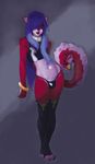  anthro bulge canine clothed clothing crossdressing girly hair julicat long_hair looking_at_viewer male mammal navel rubber solo wide_hips 