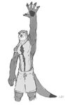  anthro body_hair chest_hair clothed clothing eyes_closed julicat male mammal monochrome muscular mustelid otter sketch smile solo standing topless 