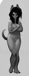  anthro big_eyes breasts canine female julicat looking_at_viewer mammal monochrome nipples nude pussy solo standing 