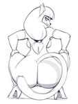  anthro anus big_butt black_and_white breasts butt cat clothing dbaru ecaflip eyelashes feline female footwear hair high_heels huge_butt looking_back mammal miranda_(wakfu) monochrome nude pussy shoes smile solo wakfu 