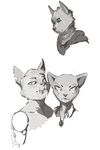  ambiguous_gender anthro canine feline group jewelry julicat looking_at_viewer male mammal monochrome necklace 