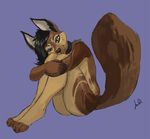  anthro breasts canine female fur hair julicat looking_at_viewer mammal nude side_boob sitting solo 